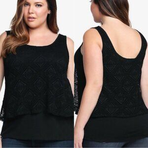 Torrid | Black Lace Crochet Duel Layer Tank Top | Size 0